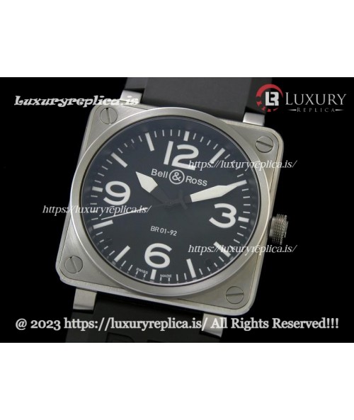 BELL & ROSS BR 01-92 WHITE 46MM SWISS AUTOMATIC BLACK RUBBER STRAP