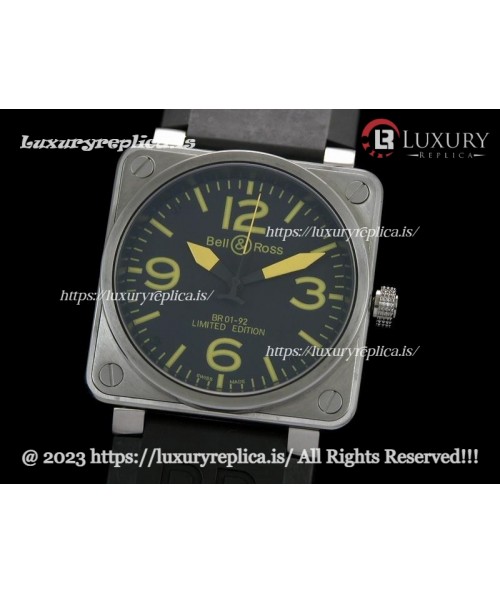 BELL & ROSS BR 01-92 YELLOW 46MM SWISS AUTOMATIC BLACK RUBBER STRAP