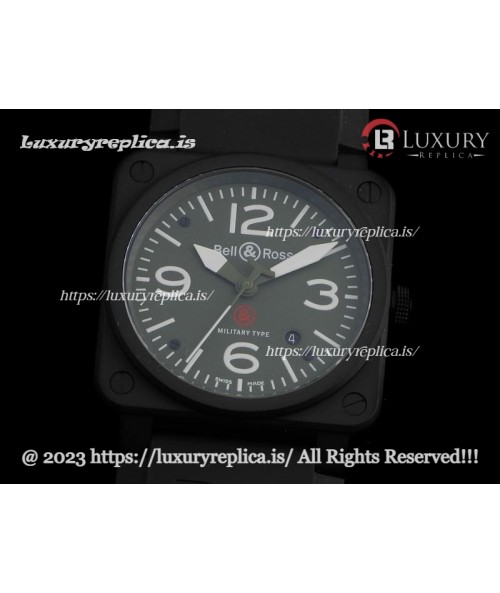 BELL & ROSS AVIATION MILITARY TYPE BR 03-92  PVD GREEN DIAL