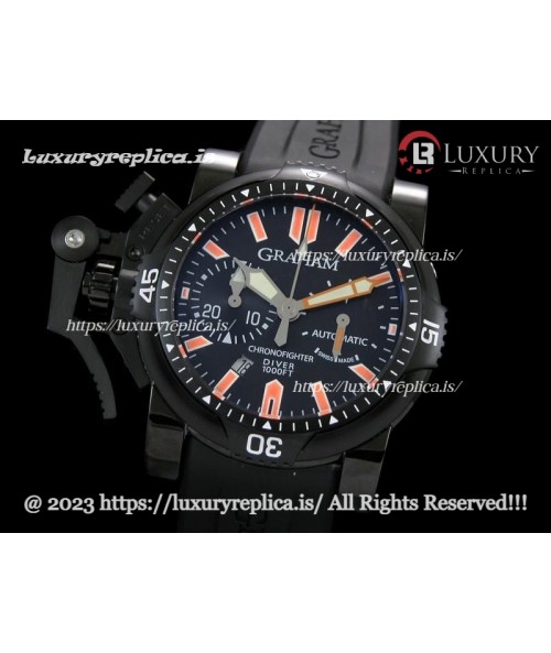 GRAHAM OVERSIZE DIVER CHRONOFIGHTER DATE SWISS CHRONOGRAPH PVD BLACK DIAL - RUBBER STRAP