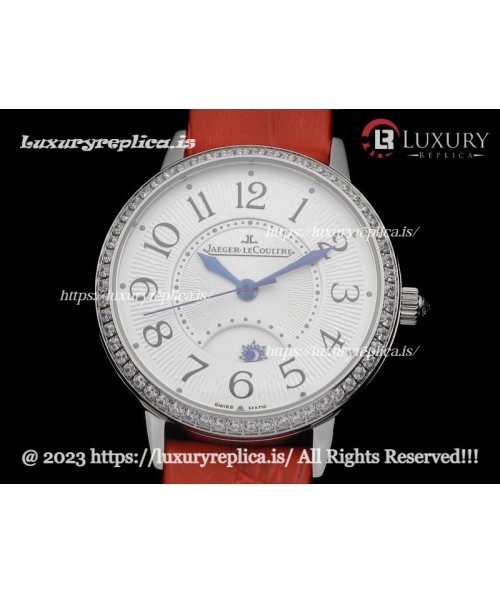 JAEGER LECOULTRE RENDEZ-VOUS NIGHT & DAY SS DIAMOND BEZEL SILVER DIAL - RED LEATHER STRAP