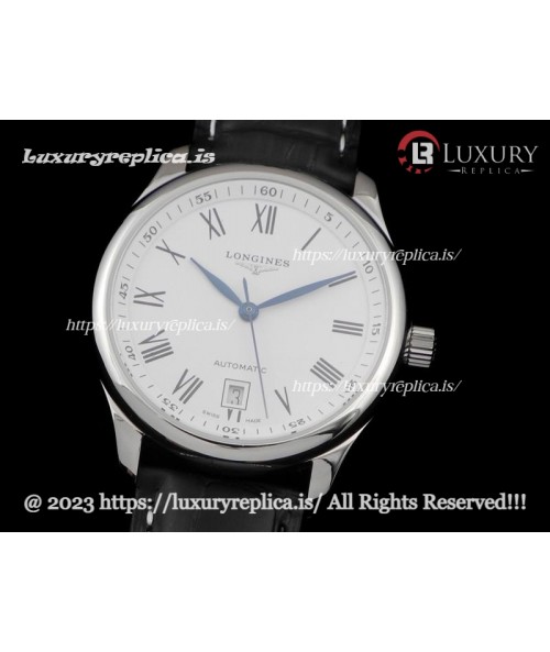 LONGINES MASTER MEN'S AUTOMATIC WATCHES SILVER DIAL BLACK LEATHER STRAP