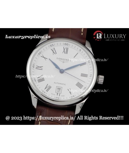 LONGINES MASTER MEN'S AUTOMATIC WATCHES SILVER DIAL BROWN LEATHER STRAP