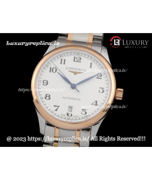 LONGINES MASTER ROSE GOLD 2 TONE SILVER DIAL BRACELET NUMERAL MARKERS