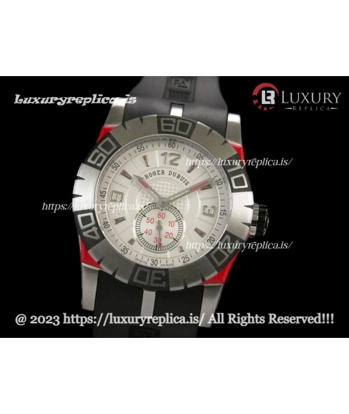 ROGER DUBUIS EASY DIVER SWISS AUTOMATIC RED RUBBER INSERT WHITE DIAL - NUMERAL MARKERS - RUBBER STRAP