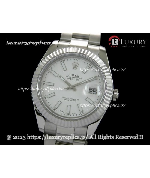 ROLEX DATEJUST II SWISS AUTOMATIC FLUTED BEZEL - OYSTER BRACELET - WHITE DIAL - STICK MARKERS