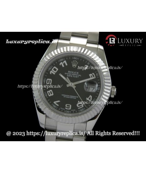ROLEX DATEJUST II SWISS AUTOMATIC FLUTED BEZEL - OYSTER BRACELET - BLACK DIAL - NUMERAL MARKERS