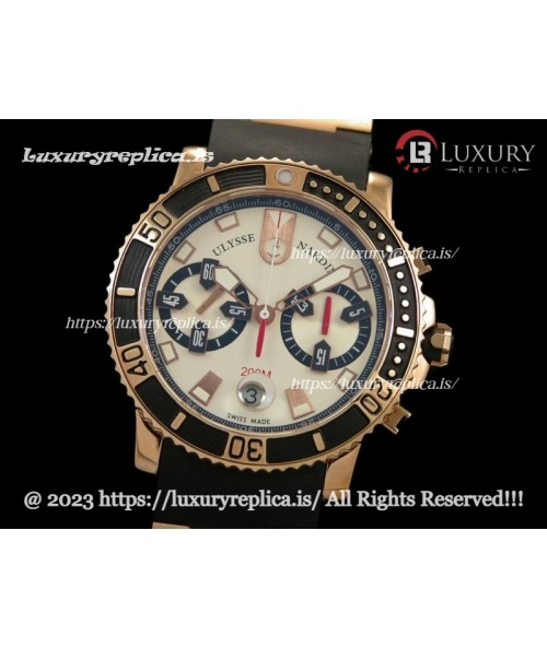 ULYSSE NARDIN MAXI MARINE CHRONOGRAPH ROSE GOLD SWISS AUTOMATIC -WHITE DIAL - RUBBER STRAP