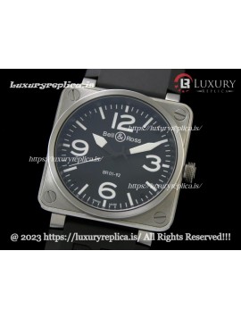 BELL & ROSS BR 01-92 WHITE 46MM SWISS AUTOMATIC BLACK RUBBER STRAP