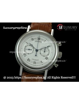 BREGUET CLASSICQUE CHRONOGRAPH SWISS BROWN LEATHER STRAP - WHITE DIAL