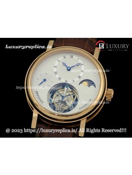 BREGUET MOONPHASE TOURBILLON ROSE GOLD WHITE DIAL - BROWN LEATHER STRAP