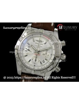 BREITLING CHRONOMAT B01 SWISS CHRONOGRAPH WHITE DIAL - STICK MARKERS - BROWN LEATHER STRAP