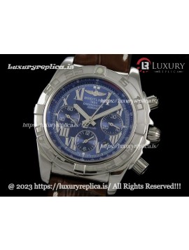 BREITLING CHRONOMAT B01 SWISS CHRONOGRAPH BLUE DIAL - ROMAN MARKERS - BROWN LEATHER STRAP