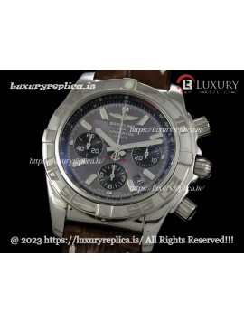 BREITLING CHRONOMAT B01 SWISS CHRONOGRAPH GREY DIAL - STICK MARKERS - BROWN LEATHER STRAP