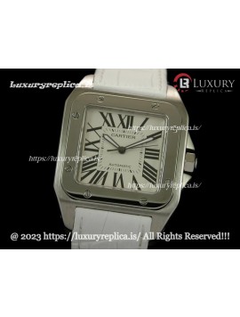 CARTIER SANTOS 100TH ANNIVERSARY SWISS AUTOMATIC - WHITE LEATHER STRAP