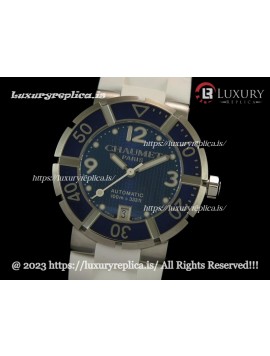 CHAUMET CLASS ONE LADIES 38MM SWISS AUTOMATIC BLUE DIAL - WHITE RUBBER STRAP