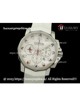 CORUM ADMIRAL'S CUP CHALLENGE SWISS CHRONOGRAPH - WHITE DIAL - WHITE RUBBER STRAP