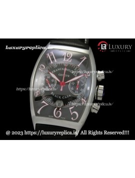 FRANCK MULLER CASABLANCA SWISS CHRONOGRAPH BLACK DIAL - RED NUMERAL MARKERS - BLACK LEATHER STRAP