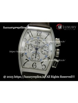 FRANCK MULLER CASABLANCA BIG DATE SWISS CHRONOGRAPH WHITE DIAL - BROWN LEATHER STRAP