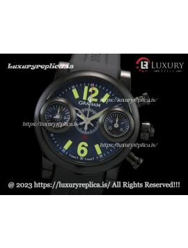 GRAHAM SWORDFISH RIGHT HAND SWISS CHRONOGRAPH PVD BLACK DIAL - YELLOW MARKERS - RUBBER STRAP
