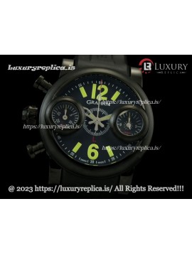 GRAHAM SWORDFISH LEFT HAND SWISS CHRONOGRAPH PVD BLACK DIAL - YELLOW MARKERS - RUBBER STRAP
