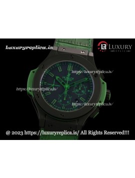 HUBLOT BIG BANG ALL BLACK EVOLUTION LIMITED EDITION SWISS AUTOMATIC FULL CERAMIC - GREEN MARKERS - BLACK LEATHER STRAP