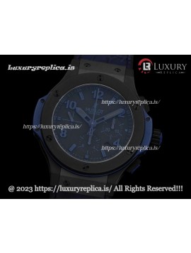 HUBLOT BIG BANG ALL BLACK EVOLUTION LIMITED EDITION SWISS AUTOMATIC FULL CERAMIC - BLUE MARKERS - BLACK LEATHER STRAP