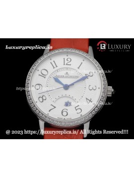 JAEGER LECOULTRE RENDEZ-VOUS NIGHT & DAY SS DIAMOND BEZEL SILVER DIAL - RED LEATHER STRAP