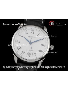 LONGINES MASTER MEN'S AUTOMATIC WATCHES SILVER DIAL BLACK LEATHER STRAP