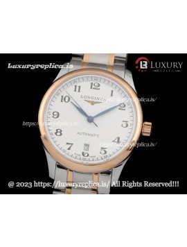 LONGINES MASTER ROSE GOLD 2 TONE SILVER DIAL BRACELET NUMERAL MARKERS