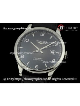 LONGINES RECORD MEN'S AUTOMATIC WATCHES BLACK DIAL LEATHER STRAP 