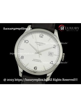 LONGINES RECORD MEN'S AUTOMATIC WATCHES WHITE DIAL LEATHER STRAP 