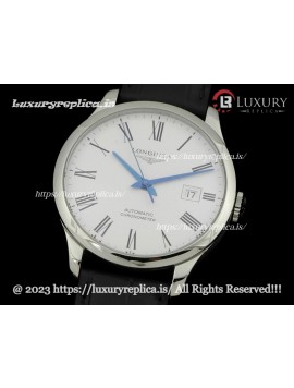 LONGINES RECORD MEN'S AUTOMATIC WATCHES WHITE DIAL BLACK LEATHER STRAP 