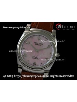 ROLEX CELLINI SWISS QUARTZ MOP PINK DIAL - STICK/NUMERAL MARKERS - BROWN LEATHER STRAP