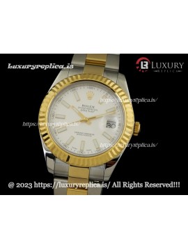ROLEX DATEJUST II 2 TONE SWISS AUTOMATIC FLUTED BEZEL - OYSTER BRACELET - WHITE DIAL - STICK MARKERS