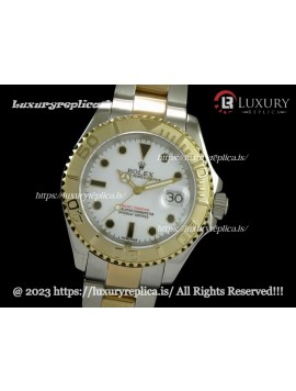 ROLEX YACHT-MASTER 2 TONE 3135 MOVEMENT - WHITE DIAL - BLACK DOT MARKERS