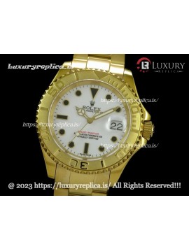 ROLEX YACHT-MASTER YELLOW GOLD 3135 MOVEMENT - WHITE DIAL - BLACK DOT MARKERS