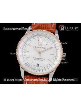 BREITLING NAVITIMER 1 38MM SWISS AUTOMATIC LEATHER STRAP WHITE DIAL