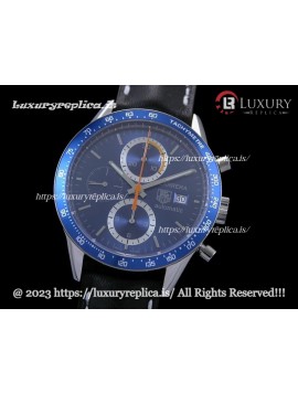 TAG HEUER CARRERA CALIBRE 16 CHRONOGRAPH 41MM SWISS AUTOMATIC BLUE DIAL - BLACK LEATHER STRAP