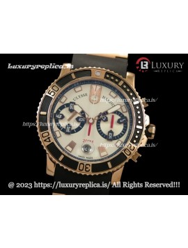 ULYSSE NARDIN MAXI MARINE CHRONOGRAPH ROSE GOLD SWISS AUTOMATIC -WHITE DIAL - RUBBER STRAP