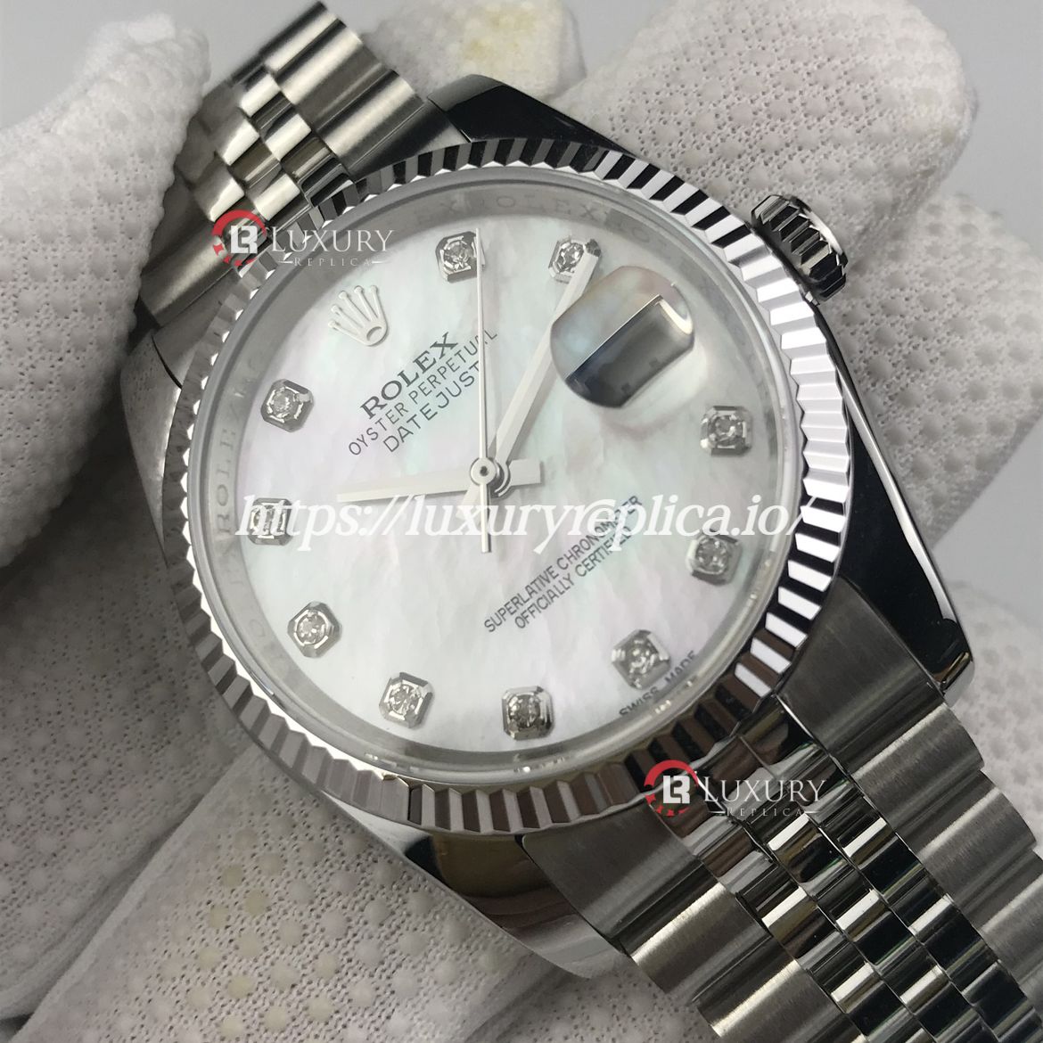 ROLEX DATEJUST 116234 FLUTED BEZEL MOTHER OF PEARL DIAMONDS DIAL